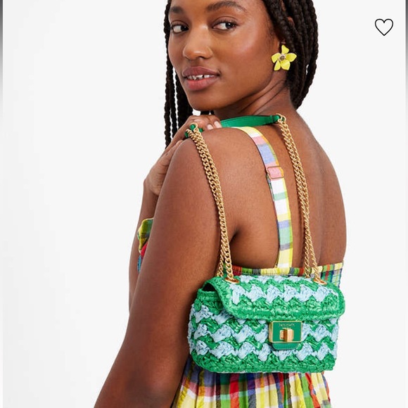 Kate spade Evelyn striped crochet raffia small shoulder cross body convertible - Picture 2 of 16